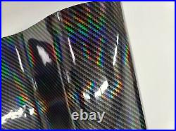 Glossy Carbon Fiber Black Holographic Laser Vinyl Car Wrap Decal Sticker Film