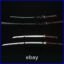 Hand Forged Carbon Steel Black Japanese Wakizashi And Katana Samurai Sword Sets