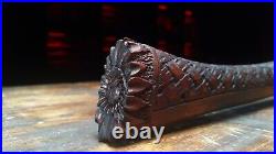 Hand Made Crafted Axe Leather Sheath Carved Wooden Handle