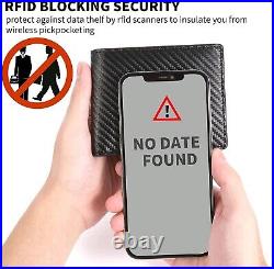 LEATHER CARBON FIBER Mens Wallet RFID Blocking Purse ID Credit Card Holder Lot