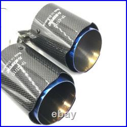 L+R ID2.5 OD3.5 Akrapovic Exhaust Tip Blue End+Glossy Carbon Fiber Dual Pipe