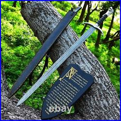 LongClaw Sword Damascus Steel Jon Snow Sword Leather Sheath Wall Mount