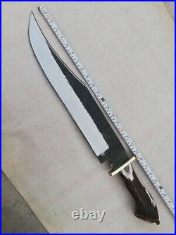 New Custom made Carbon Steel 25 Long Rambo Bowie Knife With Stag Horn Handle