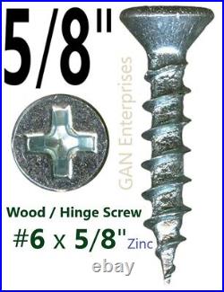 Phillips Flat Head #6 x 1/2, 5/8 or 3/4 Wood particle board MDF screws Zinc