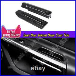 Real Carbon Fiber Inner Door Armrest Decor Cover Trim For Ford Mustang 2015-2023