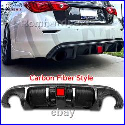 Rear Bumper Diffuser Spoiler WithLight Carbon Fiber Style For Infiniti Q50 14-17