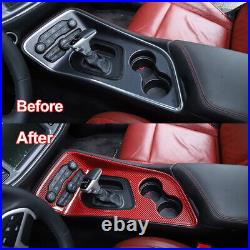 Red Carbon Center Console Panel Dash Gear Shift Cover Trim For Dodge Challenger