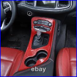 Red Carbon Center Console Panel Dash Gear Shift Cover Trim For Dodge Challenger