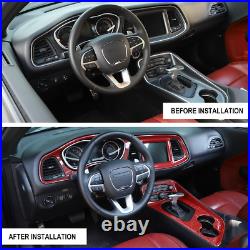 Red Carbon Fiber Dashboard & Gear Shift Panel Cover Trim For Dodge Challenger