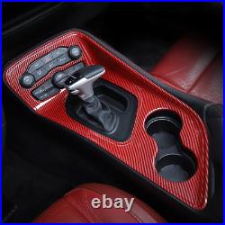 Red Carbon Fiber Dashboard & Gear Shift Panel Cover Trim For Dodge Challenger