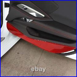 Red Carbon Fiber Interior Door Panel Trim Cover Fit For Corvette C8 2020-2023