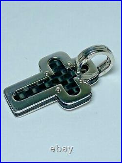 Solid 18K white gold and Carbon Cross pendant charm made in Italy brand new F339