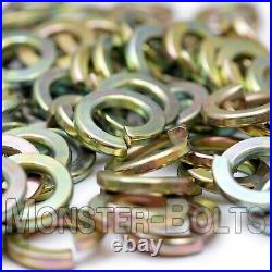 Split Lock Washers Thru Hardened Alloy, Zinc Yellow 1/4, 5/16, 3/8, 7/16 1/2 3/4