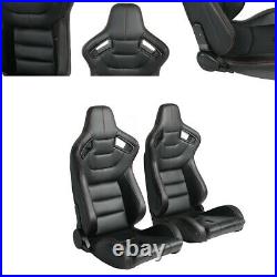 Universal Pair Reclinable Racing Seats Dual Sliders Carbon PU Leather Brand New