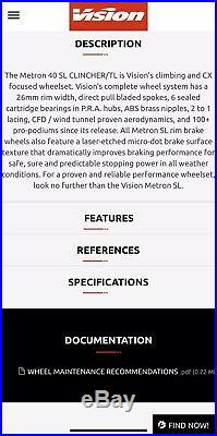 Vision Metron 40 SL Road Wheelset For Shimano / SRAM 11 Carbon Brand New Version